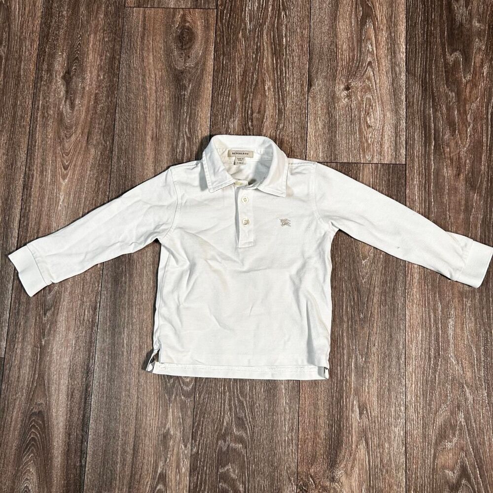 Burberry Kids Polo Shirt White Long Sleeve Check Collar Toddler Boys Unisex 3T